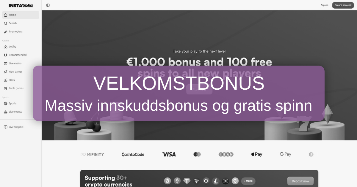 InstaSpin Casino - De beste online slots og bonuser i Norge